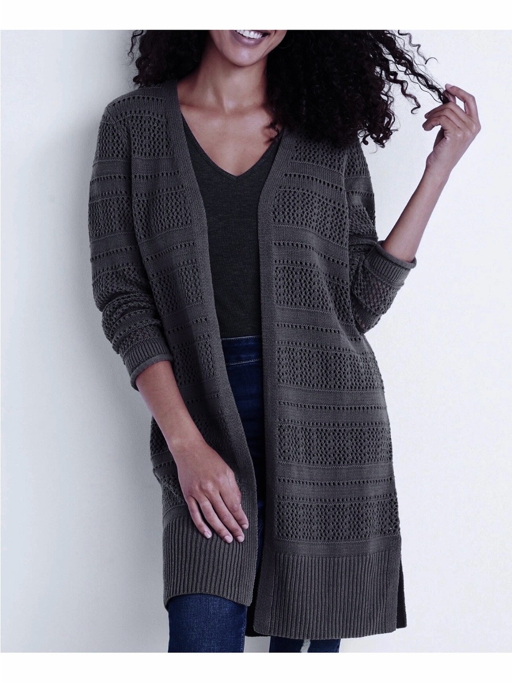 NWT Maurices Open Knit Boho Midi Cardigan Charcoal XS